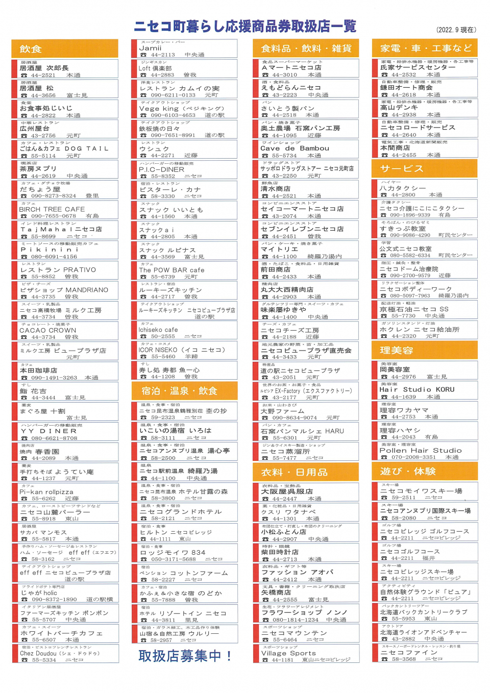 暮らし応援商品券取扱店 202209現在