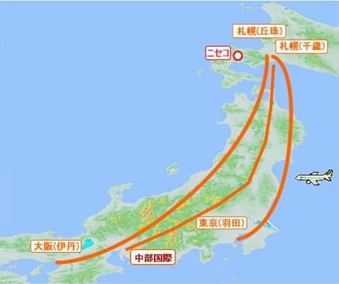 飛行機の経路